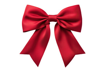 Elegant red satin ribbon bow on black background presents a celebratory atmosphere and festive decoration