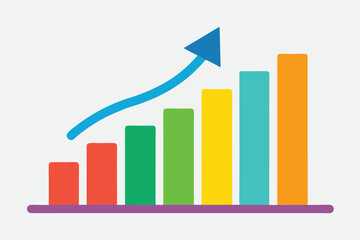 colorful bar graph, business growth chart, upward trend, infographic, vector illustration, simple geometric shapes, minimalist design, data visualization
