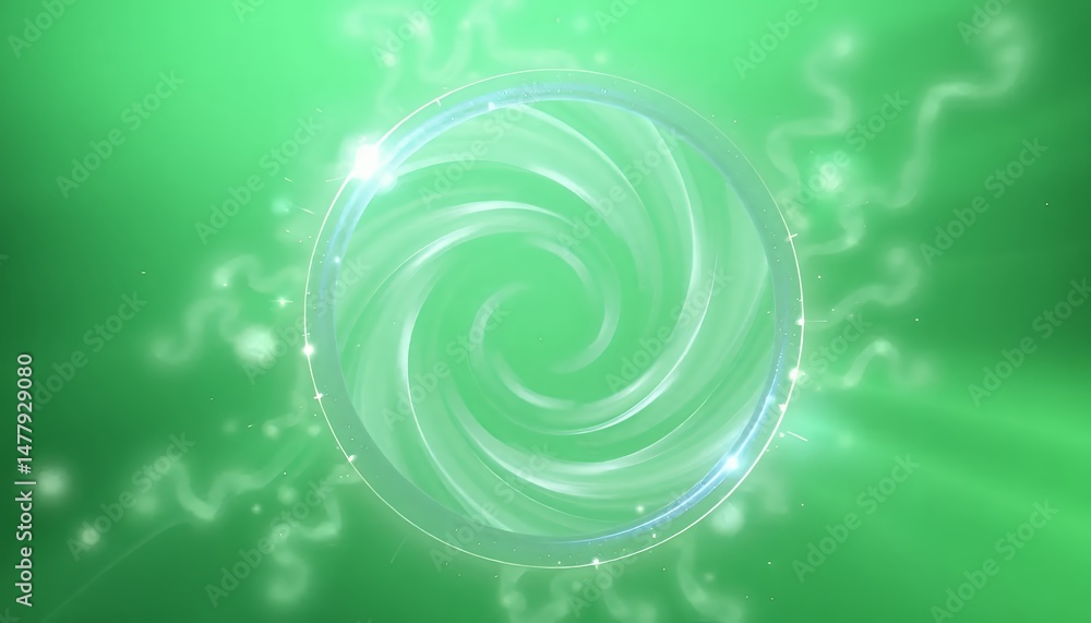 Poster abstract luminous particle vortex in a glowing circle isolated on green screen for vfx isometric 3d 