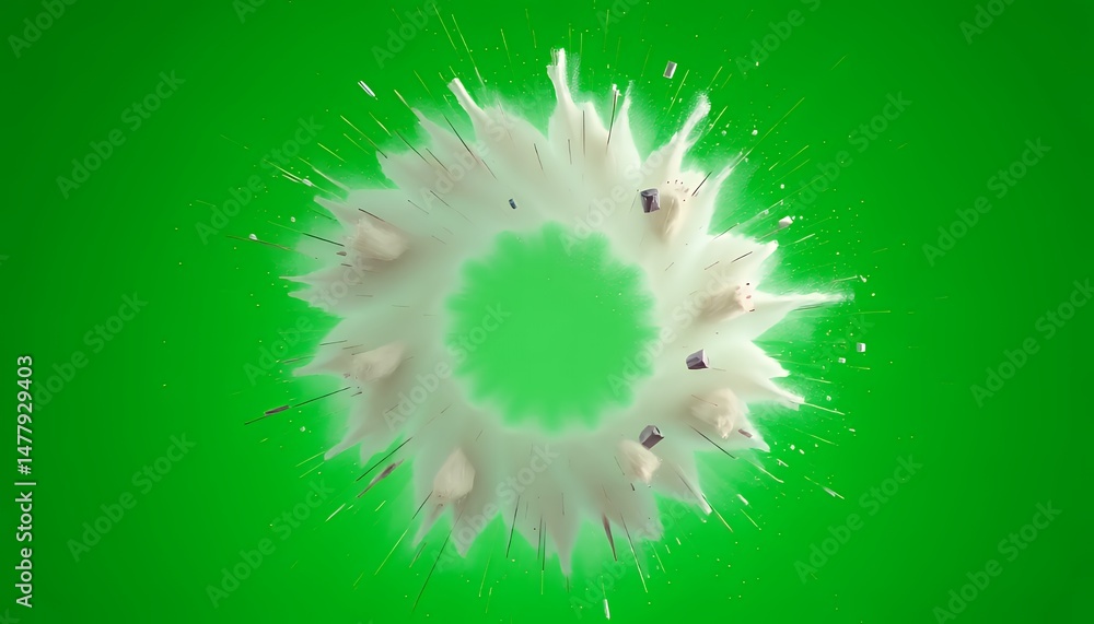 Poster abstract white circular burst with shimmering particles isolated on green screen background for vfx 