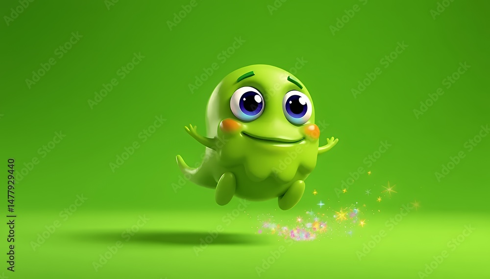 Poster adorable light green ghost floats with shimmering magic trails isolated by green screen perfect for 