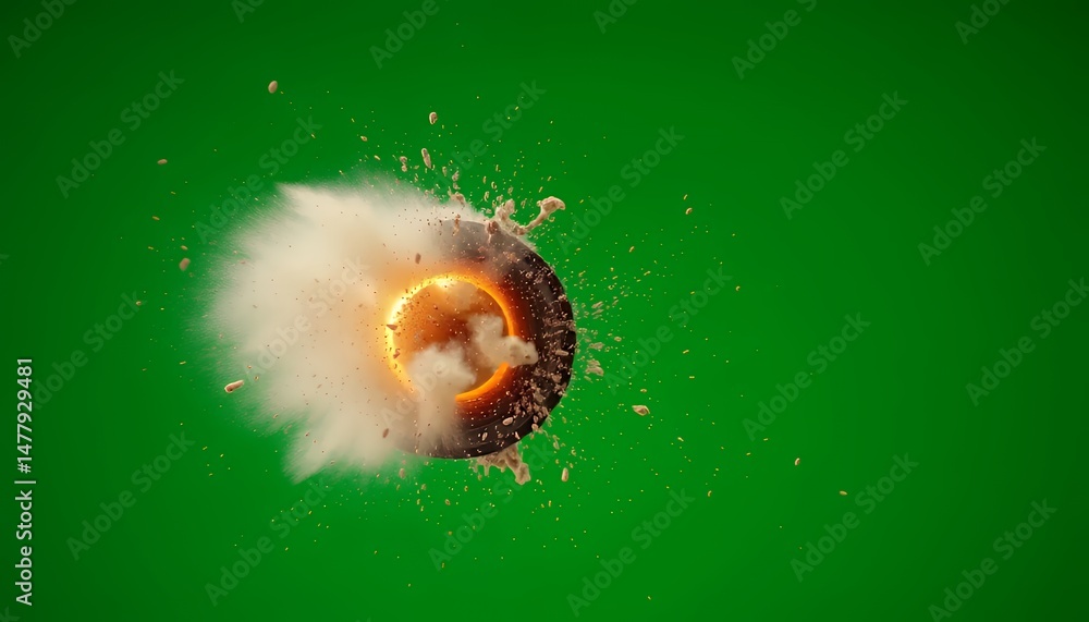 Poster animated black circle explosion on green screen for visual effects ideal for game and movie element 