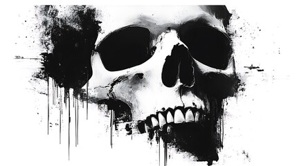 Abstract skull artwork with dripping ink effect black and white illustration dramatic artistic expression graphic design