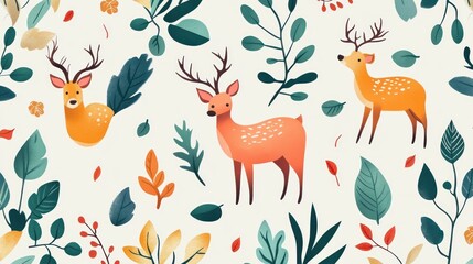 Cute deer and autumn leaves pattern