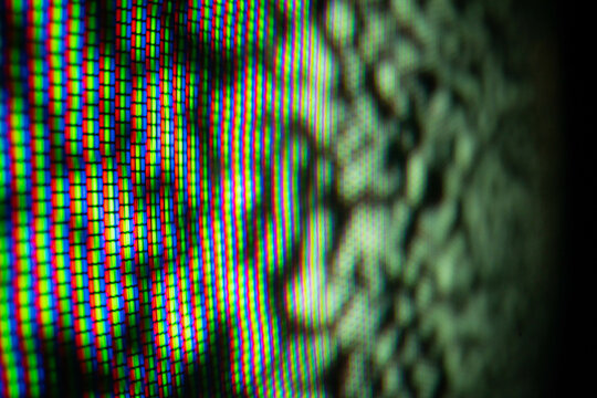 Close-Up Photomicrograph of RGB Pixel Pattern on Television