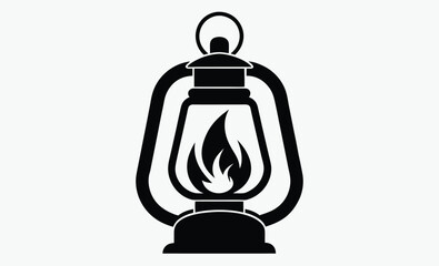 Obraz premium Kerosene lamp icon, Vintage lantern silhouette, Oil lamp vector
