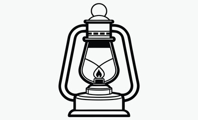 Kerosene lamp icon, Vintage lantern silhouette, Oil lamp vector