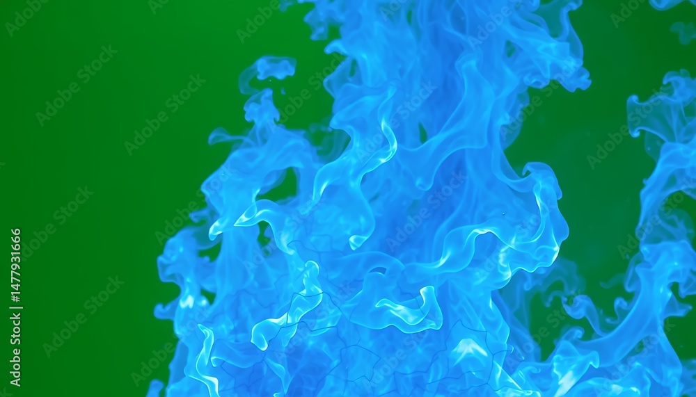Poster dynamic blue ink plumes ascend against green screen isolated for vfx and game design applications ab
