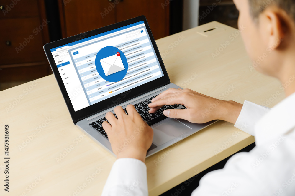 Poster email notification message showing on computer screen snugly. digital marketing message information 