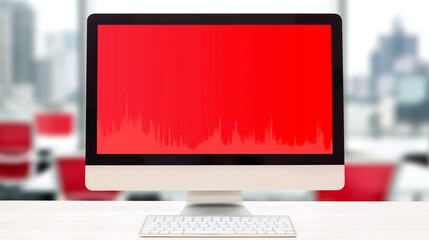 Fototapeta premium Close-up of red graph line sharply declining on computer screen, symbolizing financial market volatility, economic crisis and stock exchange risks.