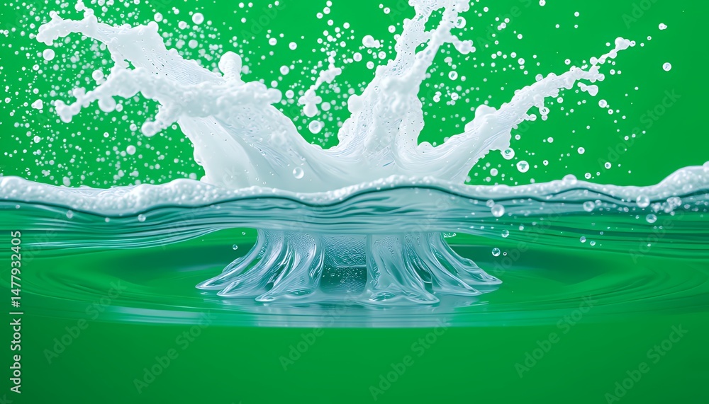 Poster dynamic white liquid splash isolated on green screen background ideal for vfx movie elements and fan