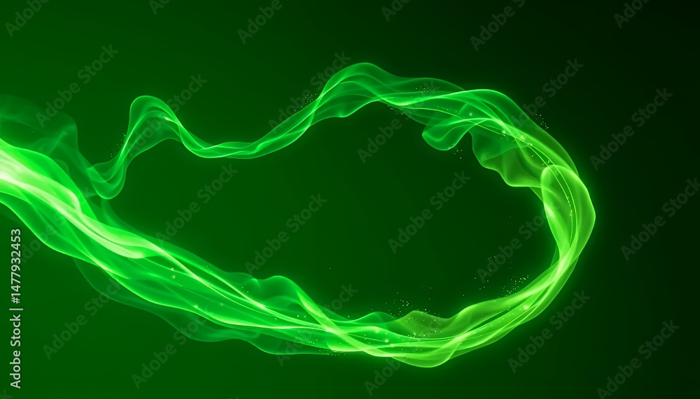 Poster elegant swirling neon green energy ribbon isolated on green screen background creating dynamic visua