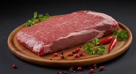 Fototapeta premium Raw Steak on Wooden Platter