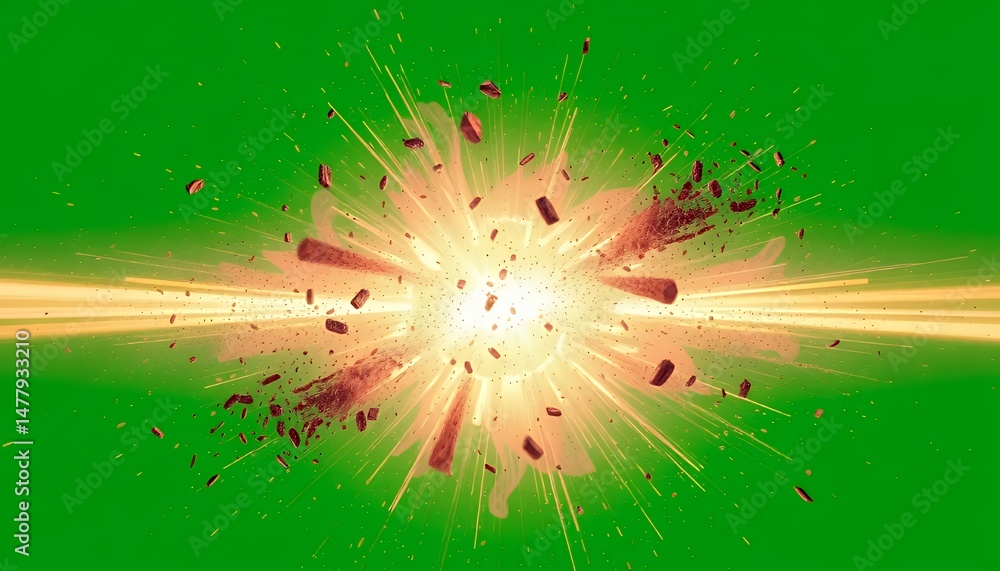 Poster explosive orange and yellow burst isolated on green screen dynamic vfx element for movie game design