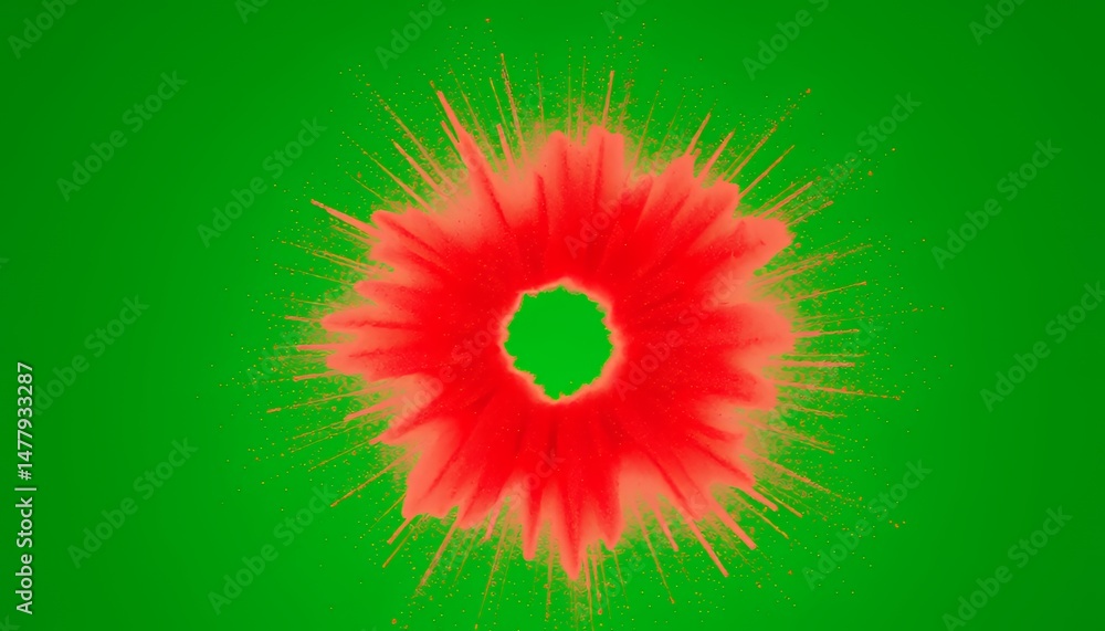 Poster explosive red color burst with golden particles on green screen ideal for vfx movies and game elemen