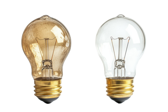 Vintage Tungsten Light Bulbs Showing Comparison between Clean and Dirty Clear Glass on Black Background