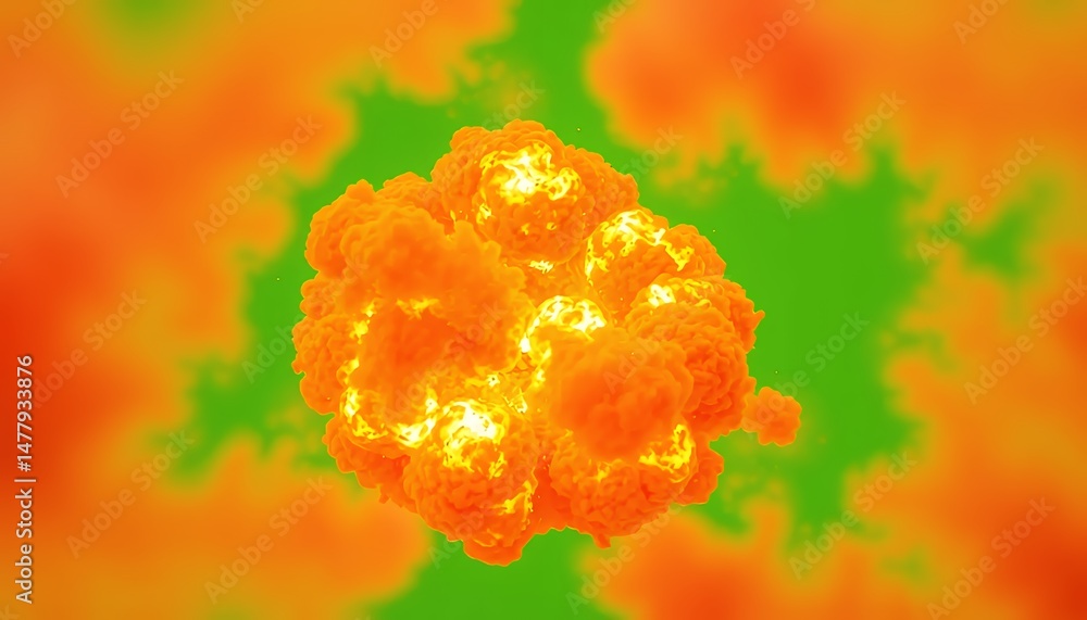 Poster fiery orange explosion isolated on green screen for visual effects a dynamic isometric 3d rendering 