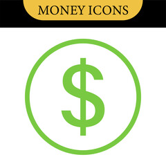 Money dollar icon symbol Coin icon logo in flat style. Vector element. Business icons, financial icons, enrichment, dollar, currency. Illustration of dollar, marketing