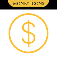 Fototapeta premium Money dollar icon symbol Coin icon logo in flat style. Vector element. Business icons, financial icons, enrichment, dollar, currency. Illustration of dollar, marketing