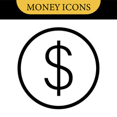 Money dollar icon symbol Coin icon logo in flat style. Vector element. Business icons, financial icons, enrichment, dollar, currency. Illustration of dollar, marketing