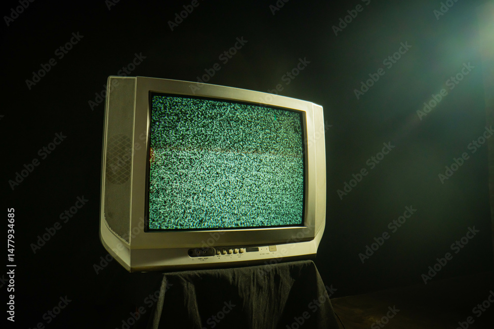 Poster retro television with static signal display close-up