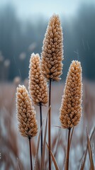 Close-up of three dried seed heads