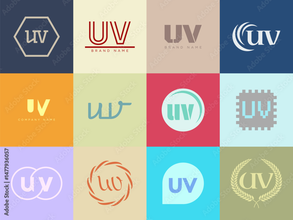 Fototapete uv logo company template. letter u and v logotype. set different classic serif lettering and modern 