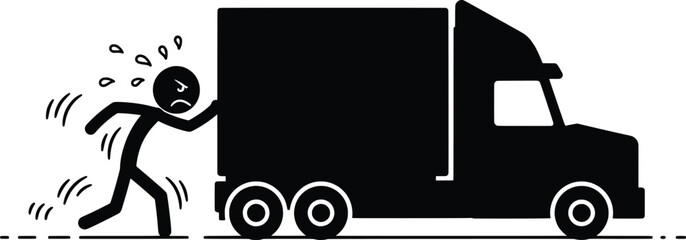 Obraz premium Vector Icon Illustration Stickman Struggling with a Truck