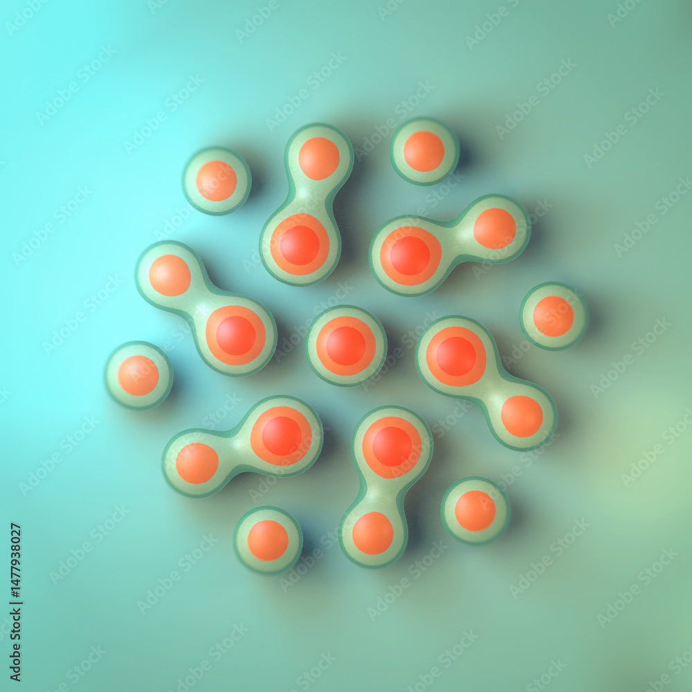 Aufkleber Digital illustration with green-orange spherical nodes smoothly blended into a single composition. The symmetrical structure and rich palette create a sense of lightness. 3d rendering