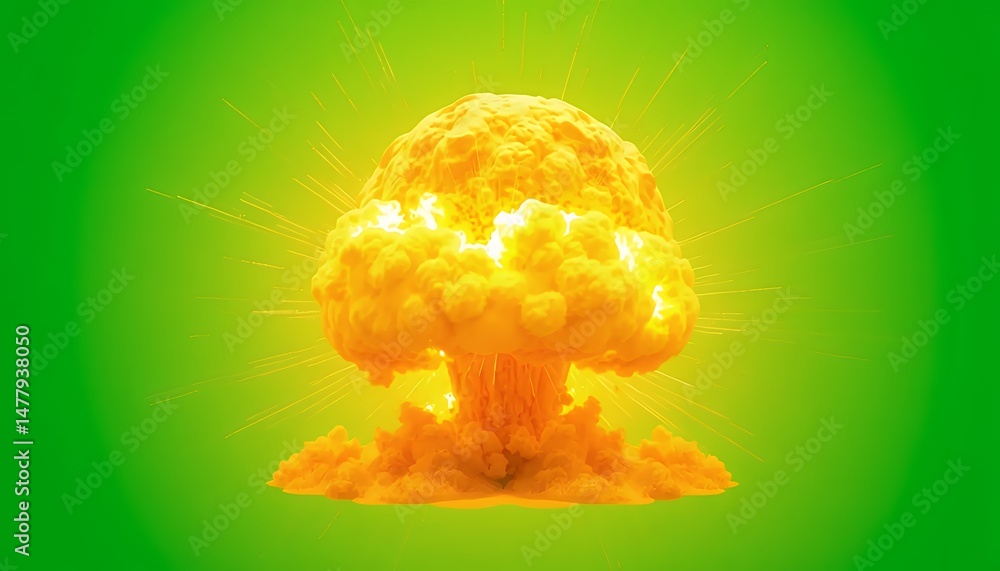Poster isometric 3d orange and yellow explosion isolated on green screen background perfect for vfx movie a