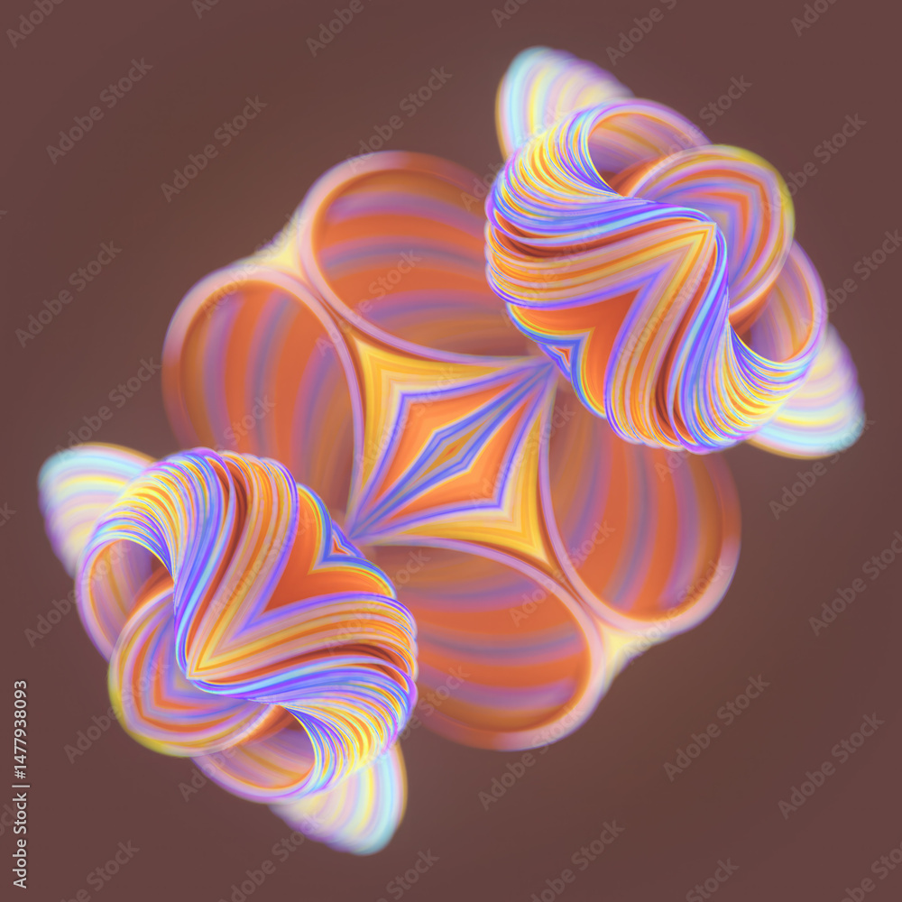 Fototapete Abstract digital composition with colorful, ornate swirling ribbons. Shimmering gradients of color and texture create depth and volume. Style combines minimalism and futurism. 3d rendering