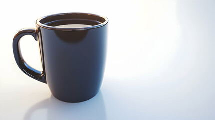 Obraz premium Black coffee mug on white background, morning light. Perfect for websites or blogs needing a simple, clean image