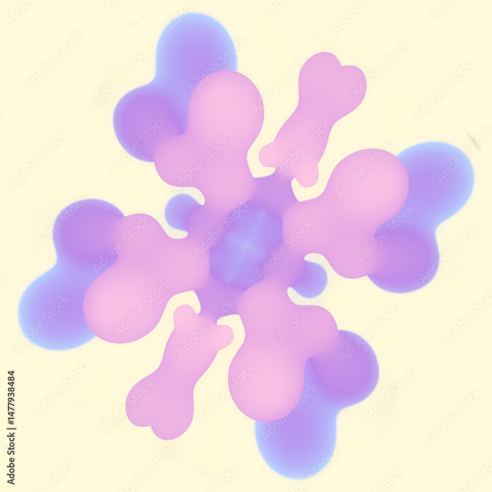 Poster A geometric composition in which symmetrically arranged drops have smooth outlines and a rich color gradient. 3d rendering digital illustration