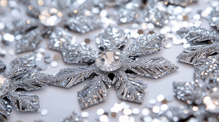 Sparkling silver snowflakes evoke winter solstice magic, capturing frost's delicate dance, reminiscent of Yule's shimmering celebrations