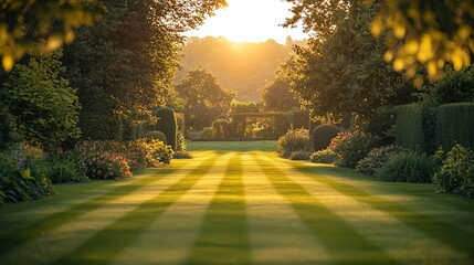 Sunny garden path,  lush greenery
