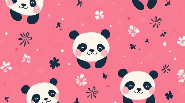 Cute panda pattern on pink background