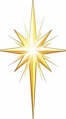 Shining gold star, bright light, white background, holiday symbol, religious imagery, ideal for cards