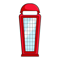 Red telephone box illustration in cartoon style, iconic tourism attraction