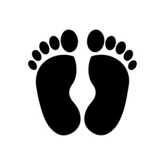 Two black footprints facing each other on white ground