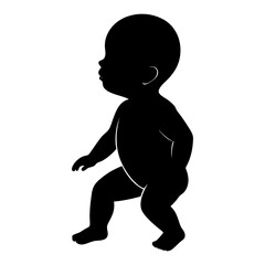 Silhouette of a baby learning to walk or toddling