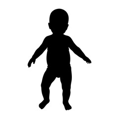 Silhouette of a baby standing with arms outstretched