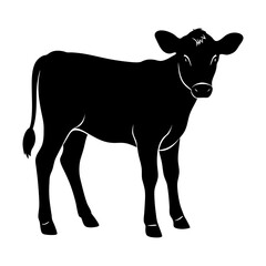 Silhouette of a young calf standing peacefully alone