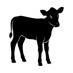 Silhouette of a young calf standing on white background