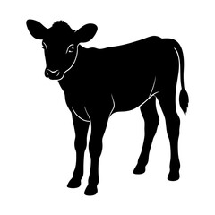 Silhouette of a young calf standing in black color