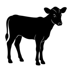 Silhouette of a young calf standing in a pasture