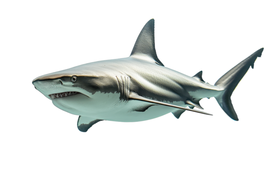 Great White Shark Swimming in Dark Ocean Water, Showing Teeth and Gills
