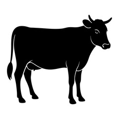 Silhouette of a standing cow with horns and tail
