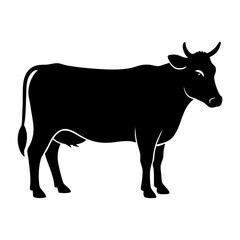 Silhouette of a standing cow with short horns seen