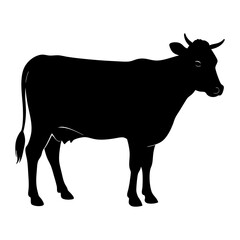 Silhouette of a standing cow with small horns