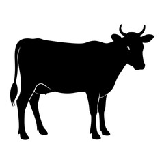 Silhouette of a standing cow in black and white art